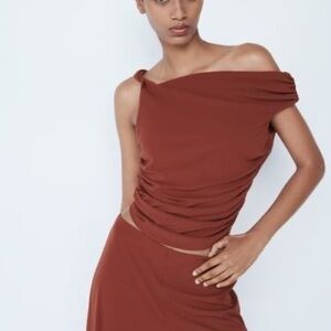 NWT Zara Red Asymmetrical Draped Ruched Top